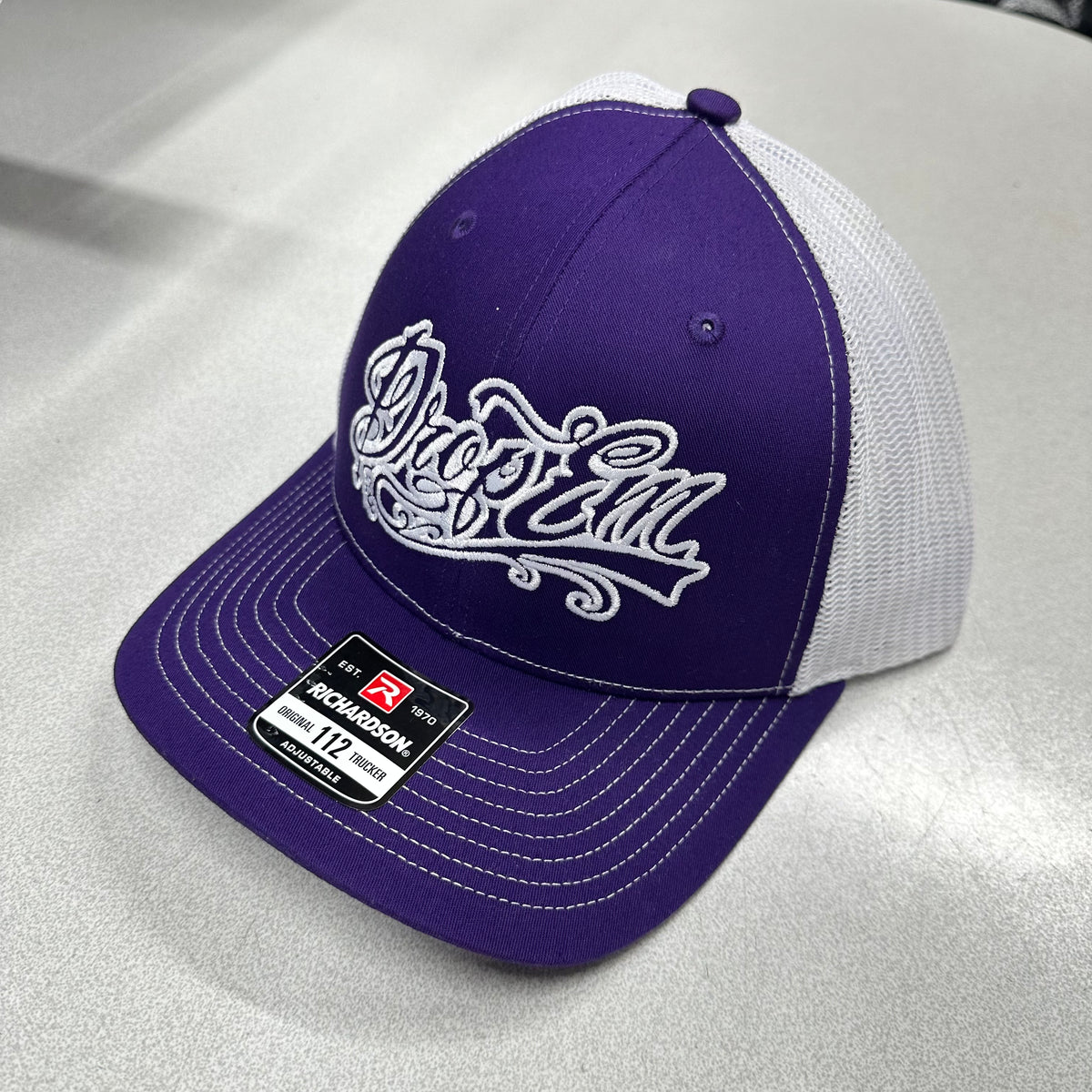 帽子 PILE TRUCKER HAT - Purple 104C Purple/White/Purple Trucker Mesh Snapback Adjustable Hat by