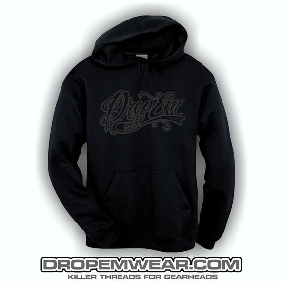 EMBROIDERED HOODIE WITH BLACK ON BLACK EMBROIDERED TATTOO SCRIPT