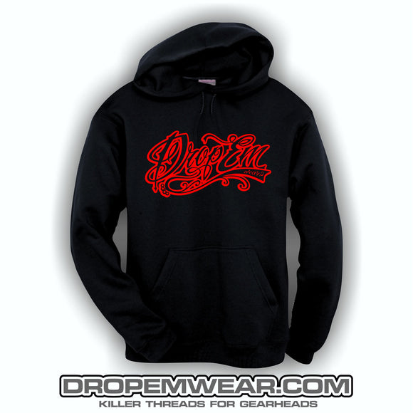 EMBROIDERED HOODIE WITH RED EMBROIDERED TATTOO SCRIPT