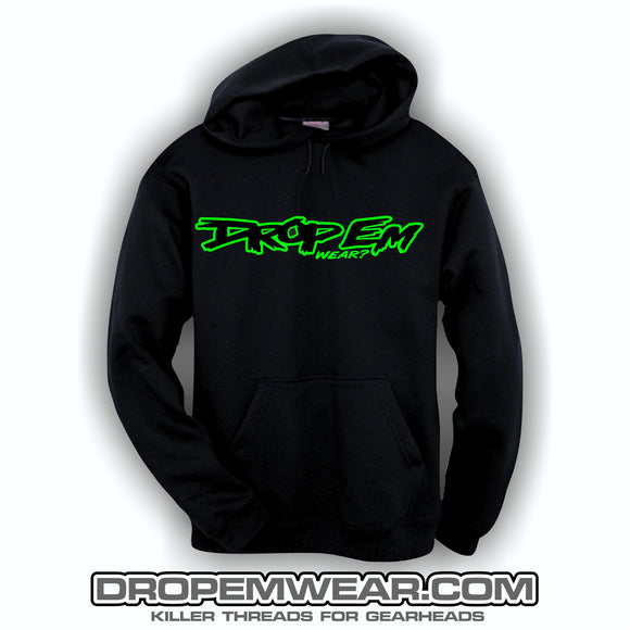 BLACK EMBROIDERED HOODIE WITH BLACK AND LIME OG LOGO