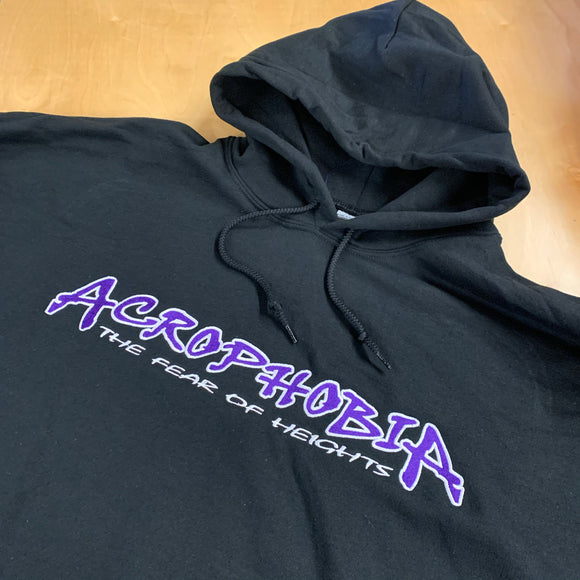 BLACK EMBROIDERED ACRO HOODIE PURPLE FILL WITH WHITE OUTLINE