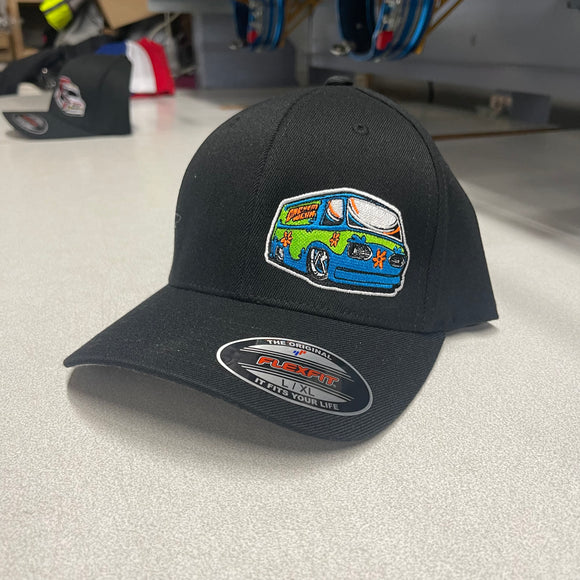 BLACK CURVED BILL FLEX FIT HAT WITH MYSTERY MACHINE