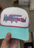 trucker hats checkered pink and teal MINITRUCKIN logo