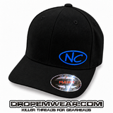NEGATIVE CAMBER CURVED BILL FITTED HAT WITH NC OVAL LOGO ON BLACK HAT