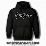BLACK EMBROIDERED SUNSET HOODIE WITH BLACK FILL AND WHITE OUTLINE