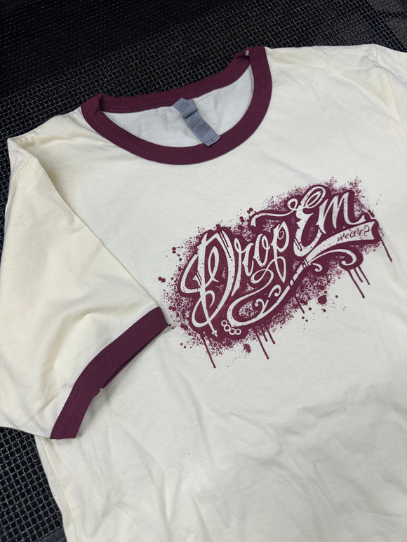 DROP EM WEAR RINGER T-SHIRT MAROON/CREAM