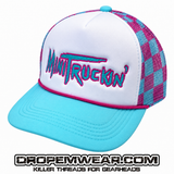 trucker hats checkered pink and teal MINITRUCKIN logo