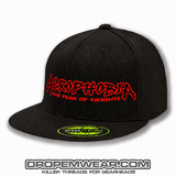 ACROPHOBIA FLAT BILL HAT WITH FULL LOGO ON BLACK HAT