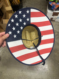 NC STRAW HAT WITH AMERICAN FLAG UNDER BRIM