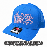 SNAP BACK TRUCKER HAT COLUMBIA BLUE WITH LIGHT PINK STITCH