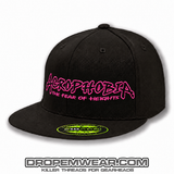 ACROPHOBIA FLAT BILL HAT WITH FULL LOGO ON BLACK HAT