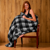 54x84 SHERPA BLANKET/PILLOW BLACK/GREY BUFFALO PLAID