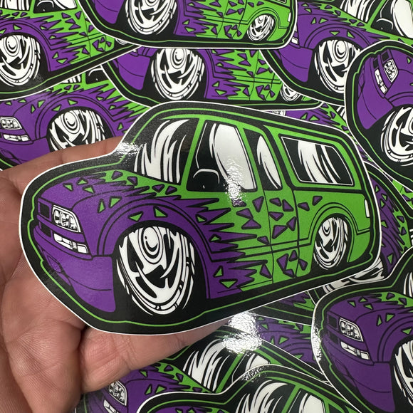 PURPLE AND LIME  ROUND BODY S-10 STICKER