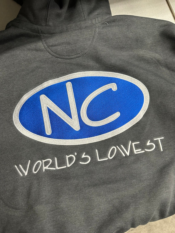 GREY EMBROIDERED NC HOODIE WITH BLUE FILL AND WHITE OUTLINE