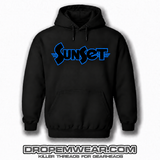 BLACK EMBROIDERED SUNSET HOODIE WITH BLACK FILL AND BRIGHT BLUE OUTLINE