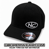 NEGATIVE CAMBER CURVED BILL FITTED HAT WITH NC OVAL LOGO ON BLACK HAT