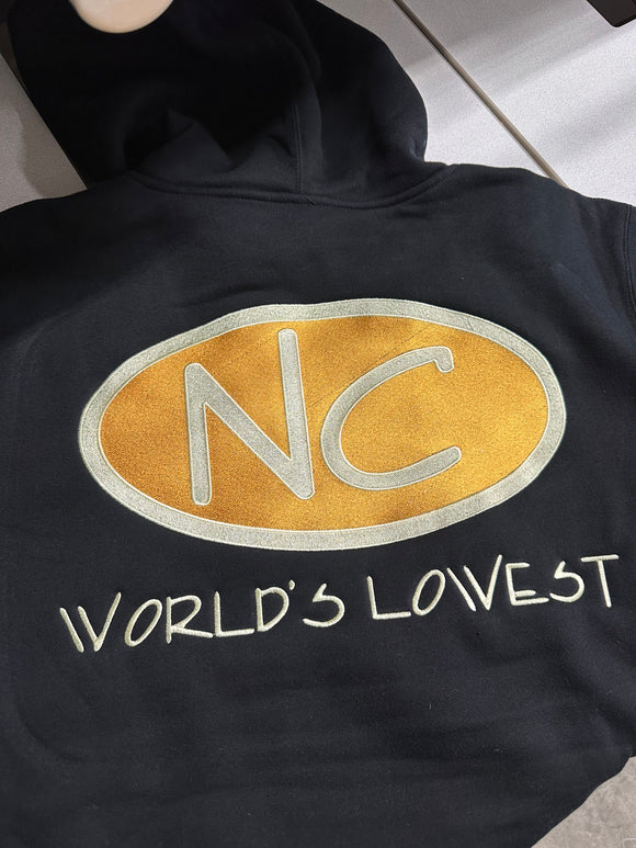 BLACK EMBROIDERED NC HOODIE WITH LIGHT ORANGE FILL AND LIGHT YELLOW OUTLINE (creamsicle)
