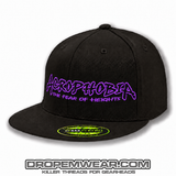 ACROPHOBIA FLAT BILL HAT WITH FULL LOGO ON BLACK HAT