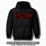 BLACK EMBROIDERED SUNSET HOODIE WITH BLACK FILL AND RED OUTLINE