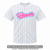 BE UNSTOPPABLE PINSTRIPE BUTTON DOWN BASEBALL JERSEY