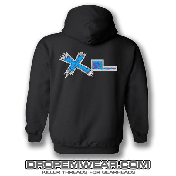 BLACK XTREME LOWZ BLUE PAINT SPLATTER LOGO HOODIE