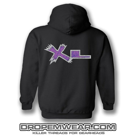 BLACK XTREME LOWZ PURPLE PAINT SPLATTER LOGO HOODIE