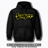BLACK EMBROIDERED SUNSET HOODIE WITH BLACK FILL AND YELLOW OUTLINE