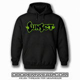 BLACK EMBROIDERED SUNSET HOODIE WITH BLACK FILL AND LIME OUTLINE
