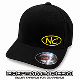 NEGATIVE CAMBER CURVED BILL FITTED HAT WITH NC OVAL LOGO ON BLACK HAT