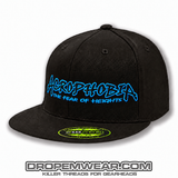 ACROPHOBIA FLAT BILL HAT WITH FULL LOGO ON BLACK HAT