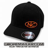 NEGATIVE CAMBER CURVED BILL FITTED HAT WITH NC OVAL LOGO ON BLACK HAT