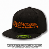 ACROPHOBIA FLAT BILL HAT WITH FULL LOGO ON BLACK HAT