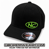NEGATIVE CAMBER CURVED BILL FITTED HAT WITH NC OVAL LOGO ON BLACK HAT