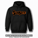 BLACK EMBROIDERED SUNSET HOODIE WITH BLACK FILL AND ORANGE OUTLINE
