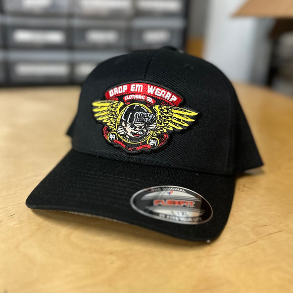 30th ANNIVERSARY BLACK CURVED BILL FLEX FIT HAT WITH BRIGADE PATCH ON FRONT