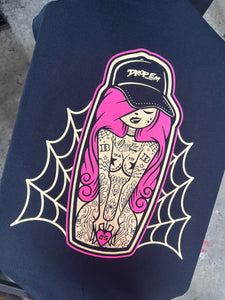 "LIMITED EDITION PINK HAIR SHIRT WITH CHICK AND SPIDER WEBS