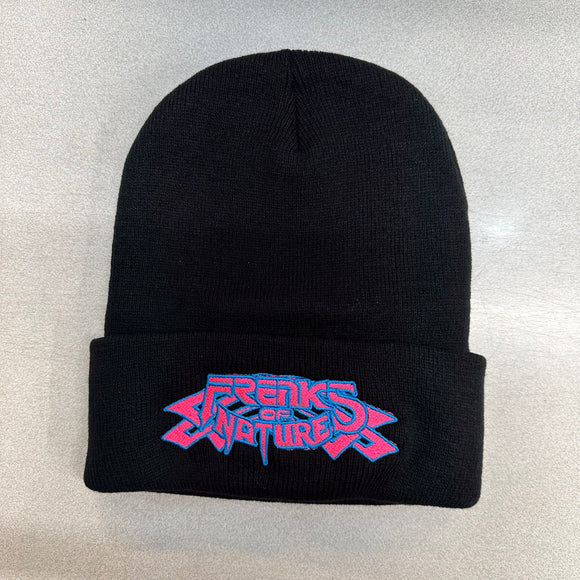FREAKS OF NATURE BRIMMED BEANIE FULL LOGO PINK WITH BLUE OUTLINE