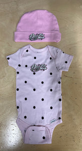 DROP EM WEAR NEWBORN SET PINK WITH BLACK POKA DOTS