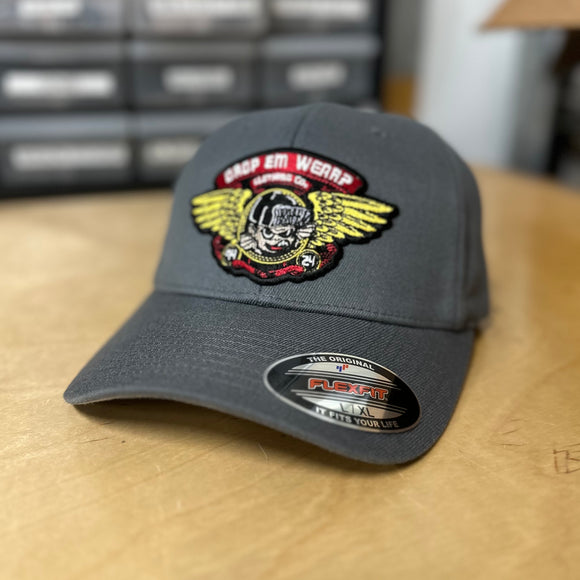 30th ANNIVERSARY CHARCOAL CURVED BILL FLEX FIT HAT WITH BRIGADE PATCH ON FRONT