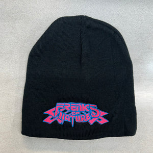 FREAKS OF NATURE NO BRIM BEANIE FULL LOGO PINK WITH BLUE OUTLINE