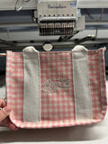 Gingham pink and cream top handle and cross body purse