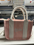 Gingham pink and cream top handle and cross body purse