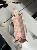Gingham pink and cream top handle and cross body purse