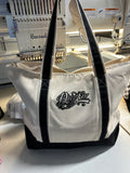 Black and natural canvas travel tote