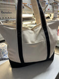 Black and natural canvas travel tote