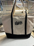 Black and natural canvas travel tote