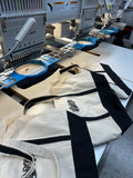 Black and natural canvas travel tote