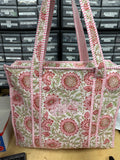Zipper top flowered tote