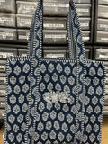 Blue Floral Zipper Top Tote Large