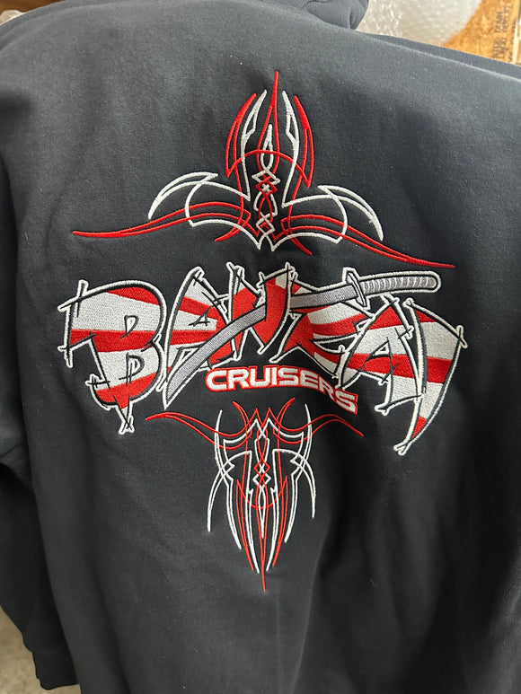 BANZAI BLACK EMBROIDERED HOODIE WITH LOGO ON BACK WITH PINSTRIPES